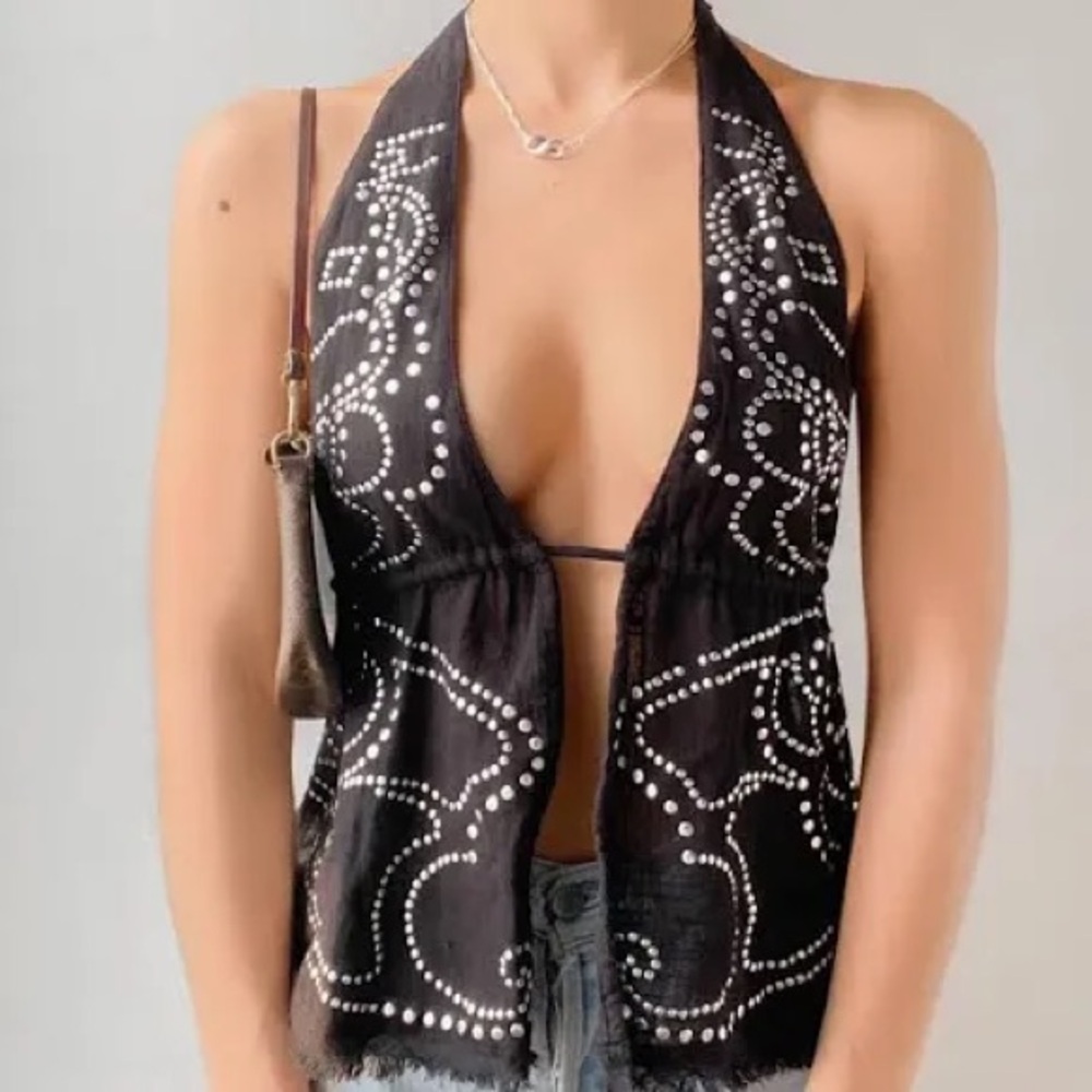 Black Urban Outfitters Halter Top with Silver Studs - Picture 4 of 4